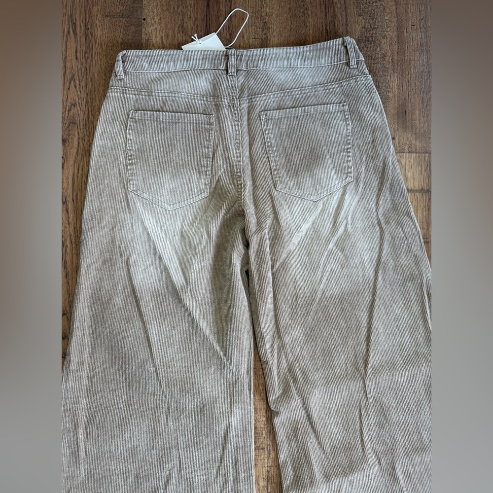 SO ME Women’s Beige Corduroy Wide-Leg Pants High Rise Pockets Button Zip L - Picture 6 of 10